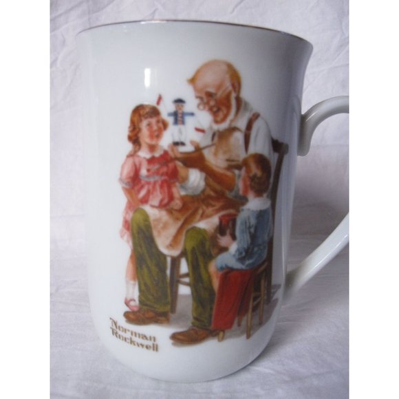 Collectible Norman Rockwell The Toymaker Coffee Cup/Mug 1982 Gold Rimmed Seal! - Picture 2 of 5